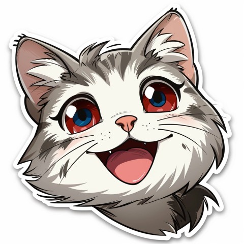 Cute Kawaii Stickers Funny Cat Goofing Around on White Background (170)