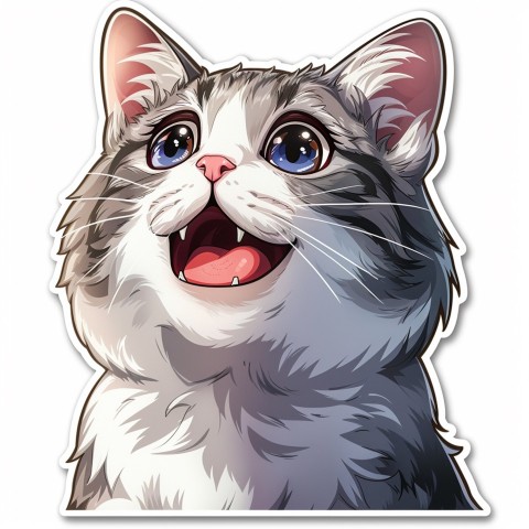 Cute Kawaii Stickers Funny Cat Goofing Around on White Background (173)