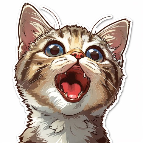 Cute Kawaii Stickers Funny Cat Goofing Around on White Background (162)