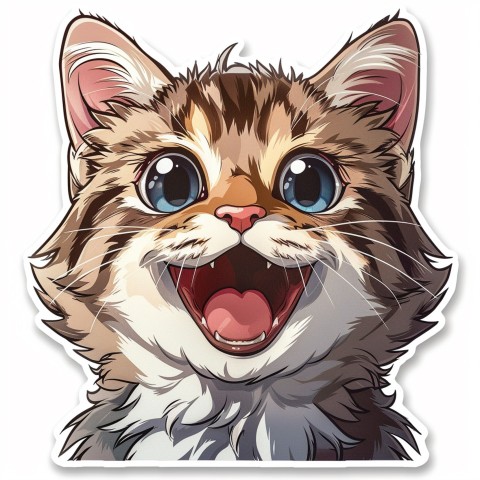 Cute Kawaii Stickers Funny Cat Goofing Around on White Background (182)