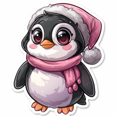 Cute Kawaii Stickers Girly Penguin with Bold Character Design on White Background (12)