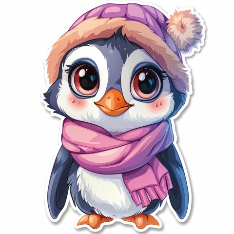 Cute Kawaii Stickers Girly Penguin with Bold Character Design on White Background (11)