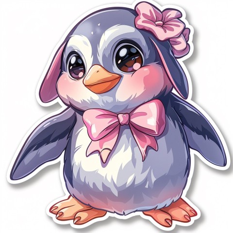 Cute Kawaii Stickers Girly Penguin with Bold Character Design on White Background (18)