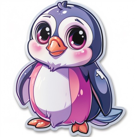 Cute Kawaii Stickers Girly Penguin with Bold Character Design on White Background (2)