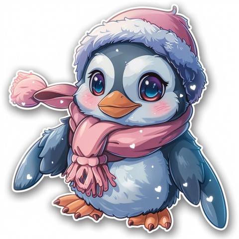 Cute Kawaii Stickers Girly Penguin with Bold Character Design on White Background (16)