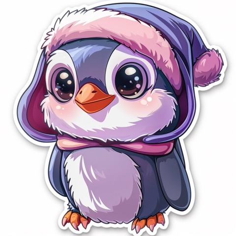 Cute Kawaii Stickers Girly Penguin with Bold Character Design on White Background (13)