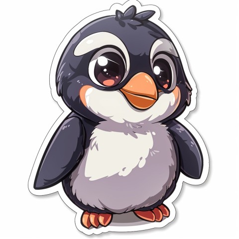 Cute Kawaii Stickers Girly Penguin with Bold Character Design on White Background (27)