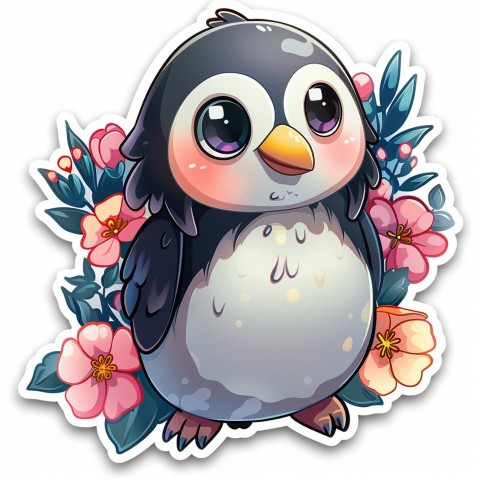 Cute Kawaii Stickers Girly Penguin with Bold Character Design on White Background (34)