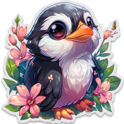 Cute Kawaii Stickers Girly Penguin with Bold Character Design on White Background (22)