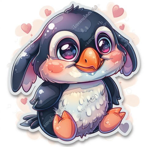 Cute Kawaii Stickers Girly Penguin with Bold Character Design on White Background (21)