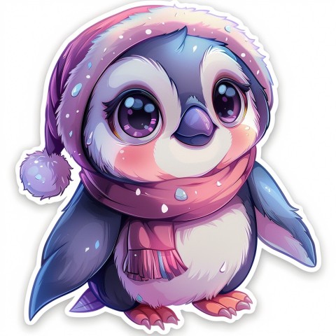 Cute Kawaii Stickers Girly Penguin with Bold Character Design on White Background (32)