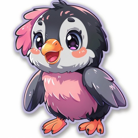 Cute Kawaii Stickers Girly Penguin with Bold Character Design on White Background (49)