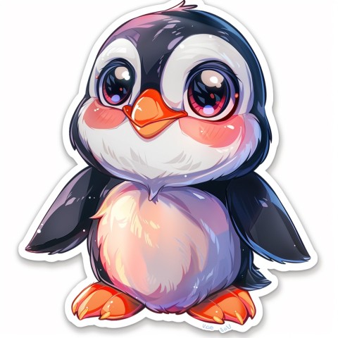 Cute Kawaii Stickers Girly Penguin with Bold Character Design on White Background (59)