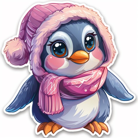 Cute Kawaii Stickers Girly Penguin with Bold Character Design on White Background (42)