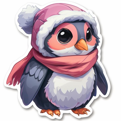 Cute Kawaii Stickers Girly Penguin with Bold Character Design on White Background (65)