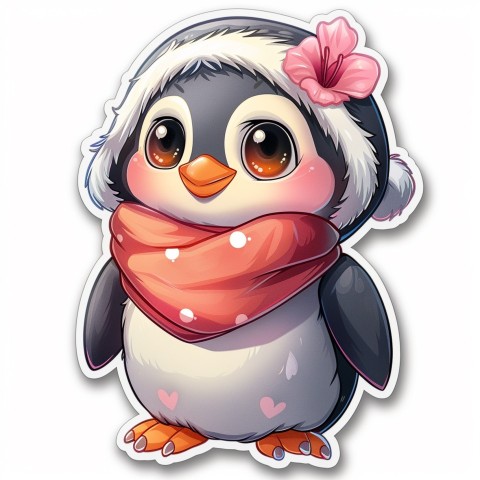 Cute Kawaii Stickers Girly Penguin with Bold Character Design on White Background (69)