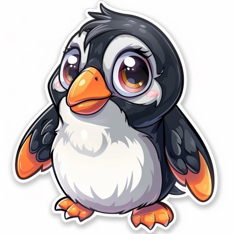 Cute Kawaii Stickers Girly Penguin with Bold Character Design on White Background (89)