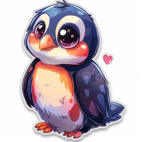 Cute Kawaii Stickers Girly Penguin with Bold Character Design on White Background (87)