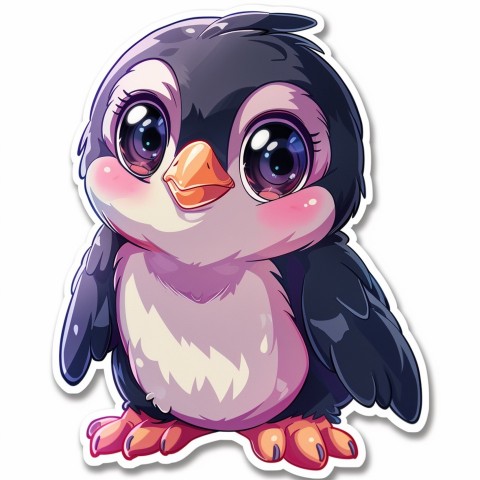 Cute Kawaii Stickers Girly Penguin with Bold Character Design on White Background (94)