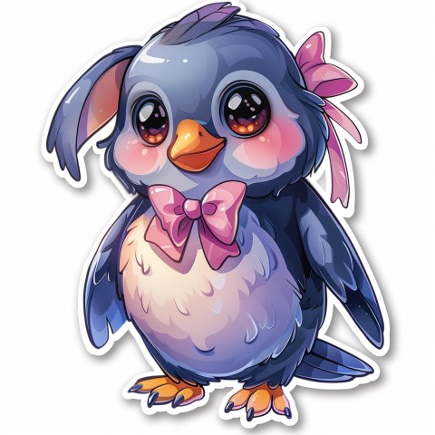 Cute Kawaii Stickers Girly Penguin with Bold Character Design on White Background (92)