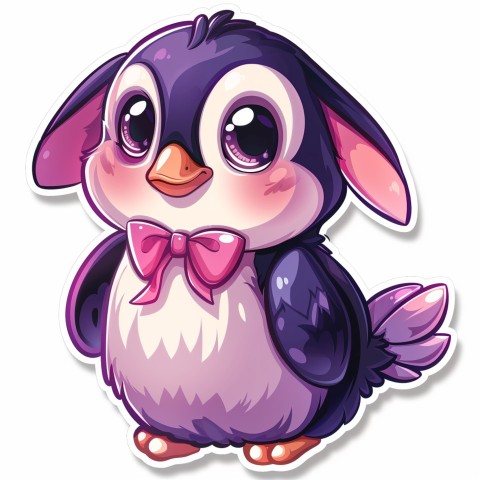 Cute Kawaii Stickers Girly Penguin with Bold Character Design on White Background (100)