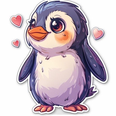 Cute Kawaii Stickers Girly Penguin with Bold Character Design on White Background (99)