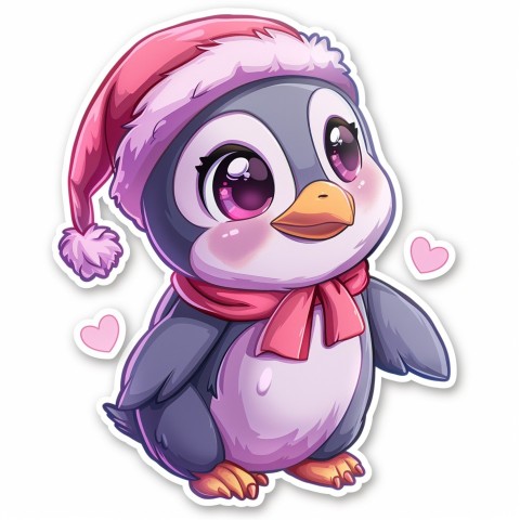 Cute Kawaii Stickers Girly Penguin with Bold Character Design on White Background (116)