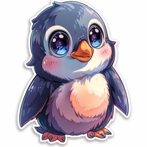 Cute Kawaii Stickers Girly Penguin with Bold Character Design on White Background (112)