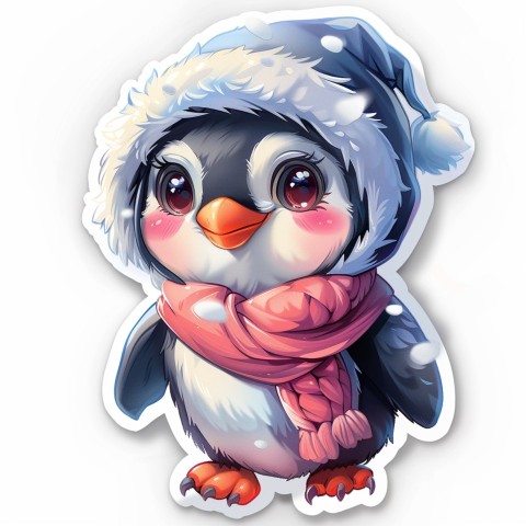 Cute Kawaii Stickers Girly Penguin with Bold Character Design on White Background (113)