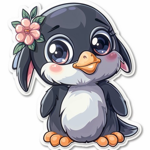 Cute Kawaii Stickers Girly Penguin with Bold Character Design on White Background (119)