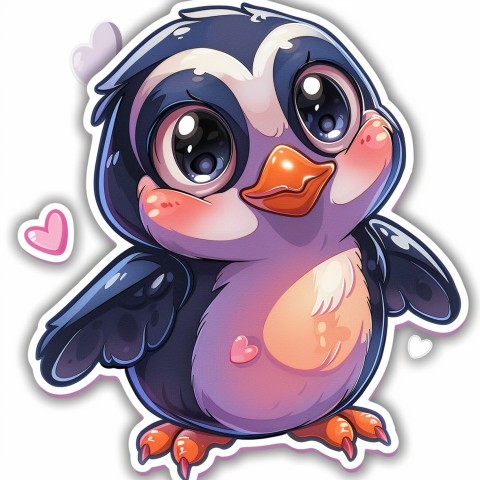 Cute Kawaii Stickers Girly Penguin with Bold Character Design on White Background (101)