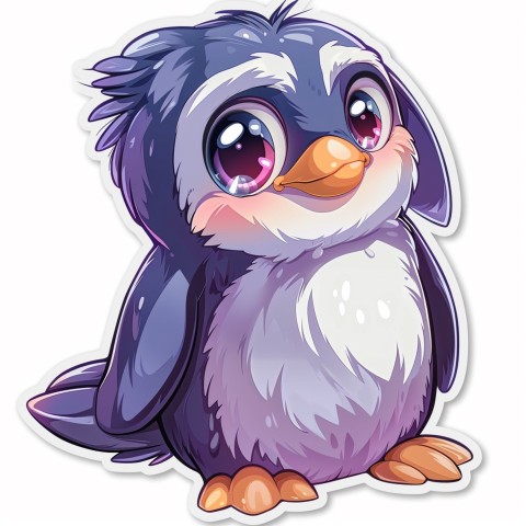 Cute Kawaii Stickers Girly Penguin with Bold Character Design on White Background (122)