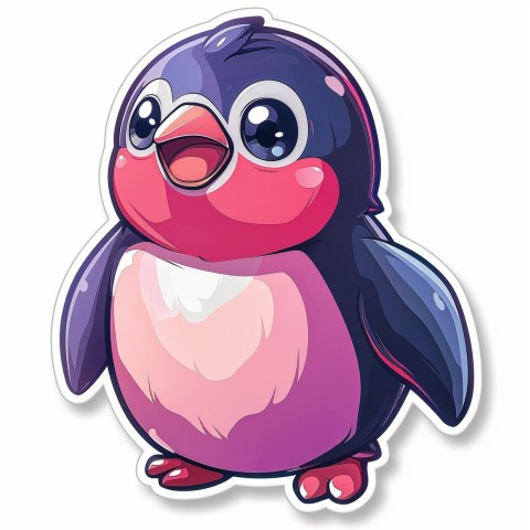 Cute Kawaii Stickers Girly Penguin with Bold Character Design on White Background (124)