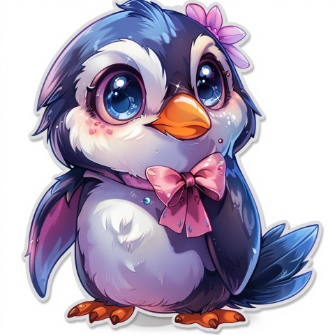 Cute Kawaii Stickers Girly Penguin with Bold Character Design on White Background (129)