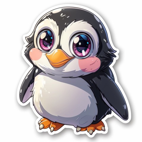 Cute Kawaii Stickers Girly Penguin with Bold Character Design on White Background (146)