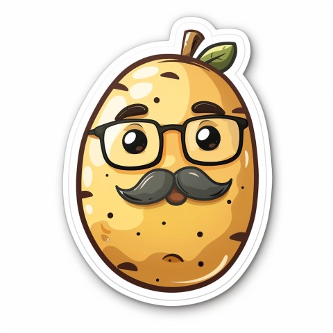 Cute Kawaii Stickers Quirky Potato with Glasses and Mustache on White Background (5)