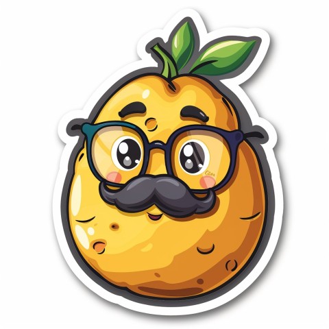 Cute Kawaii Stickers Quirky Potato with Glasses and Mustache on White Background (17)