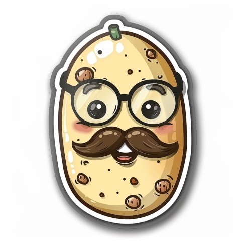 Cute Kawaii Stickers Quirky Potato with Glasses and Mustache on White Background (20)