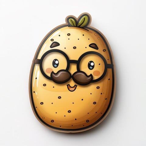 Cute Kawaii Stickers Quirky Potato with Glasses and Mustache on White Background (9)