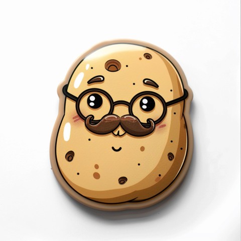 Cute Kawaii Stickers Quirky Potato with Glasses and Mustache on White Background (11)