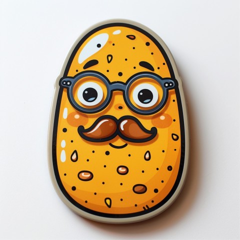 Cute Kawaii Stickers Quirky Potato with Glasses and Mustache on White Background (3)