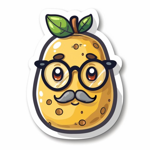 Cute Kawaii Stickers Quirky Potato with Glasses and Mustache on White Background (34)