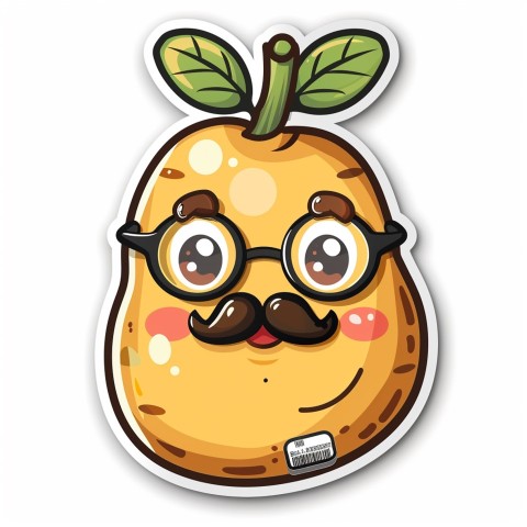 Cute Kawaii Stickers Quirky Potato with Glasses and Mustache on White Background (38)