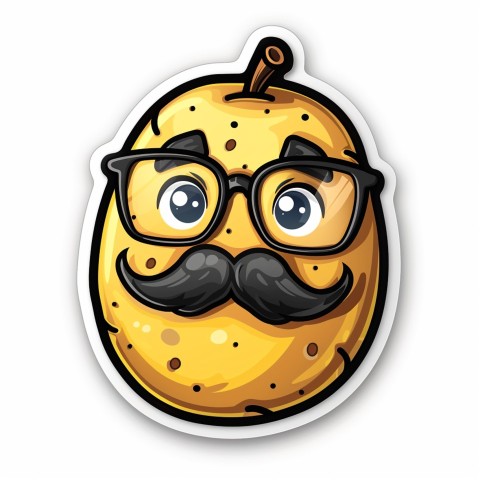 Cute Kawaii Stickers Quirky Potato with Glasses and Mustache on White Background (27)