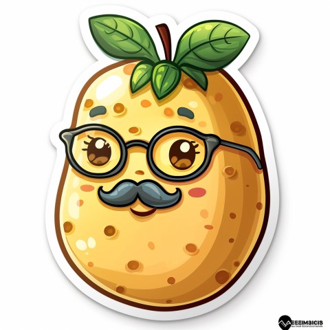 Cute Kawaii Stickers Quirky Potato with Glasses and Mustache on White Background (32)