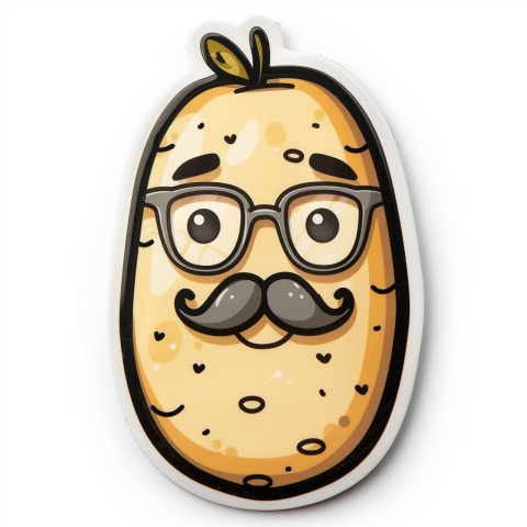 Cute Kawaii Stickers Quirky Potato with Glasses and Mustache on White Background (37)