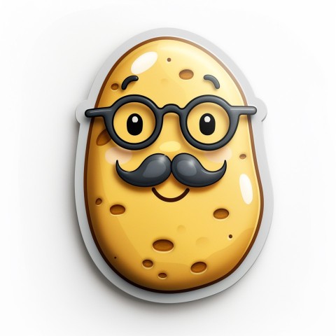 Cute Kawaii Stickers Quirky Potato with Glasses and Mustache on White Background (40)