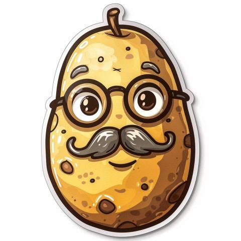 Cute Kawaii Stickers Quirky Potato with Glasses and Mustache on White Background (36)