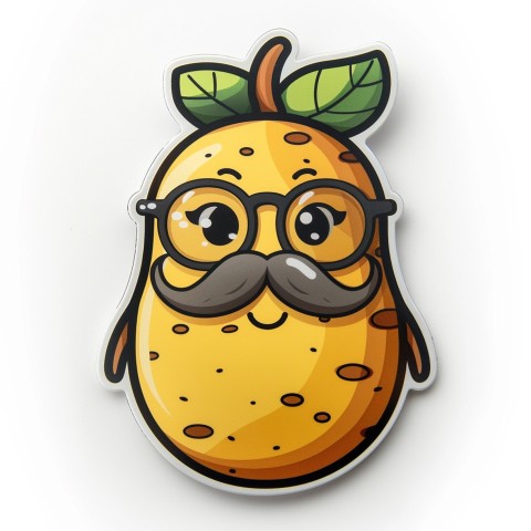 Cute Kawaii Stickers Quirky Potato with Glasses and Mustache on White Background (21)