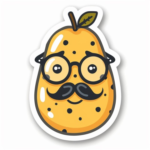 Cute Kawaii Stickers Quirky Potato with Glasses and Mustache on White Background (55)